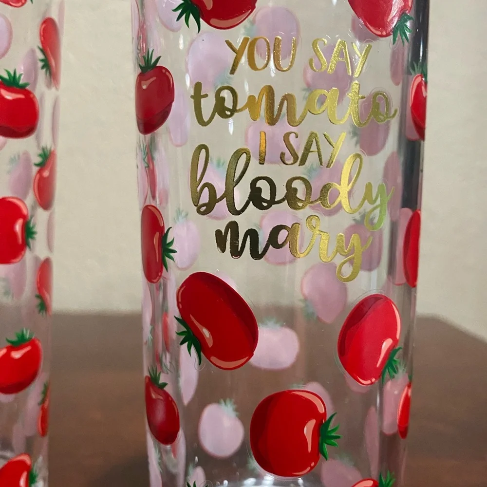 Set of 2, Tall Tumbler Cocktail Glasses 
YOU SAY TOMATO I SAY BLOODY MARY - Picture 3 of 5